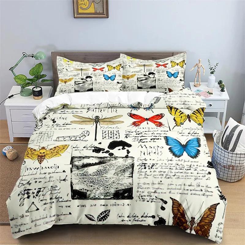 3D Colorful Butterfly Duvet Cover Natural Floral And Butterflies Pattern Bedding Set For Girl Women Microfiber With Pillowcases