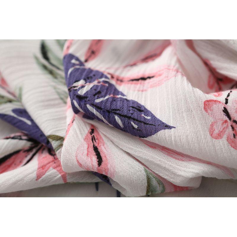 Super Fairy ~ Quality Cabinet Single Fresh Artsy Graceful Printed V-neck Ruched Stylish Short Sleeve Noil Poplin Dress Summer