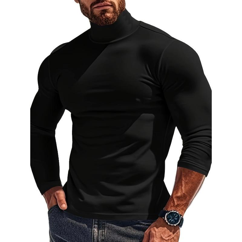 Weft Heren Herfst en Winter T-shirt met Lange Mouwen Gebreid Basis T-shirt Slim-fit Col Thermisch Top M zwart