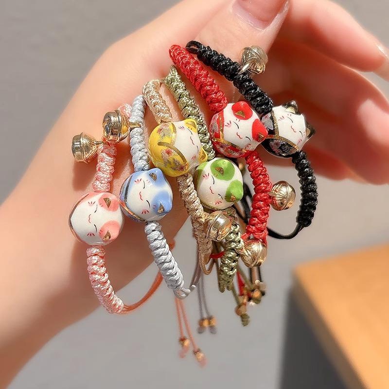 Fashion Cute Ceramic Cat Pendant Bracelet for Women Men Simple Lovers Red Rope Braided Adjustable Bracelet Jewelry Gifts