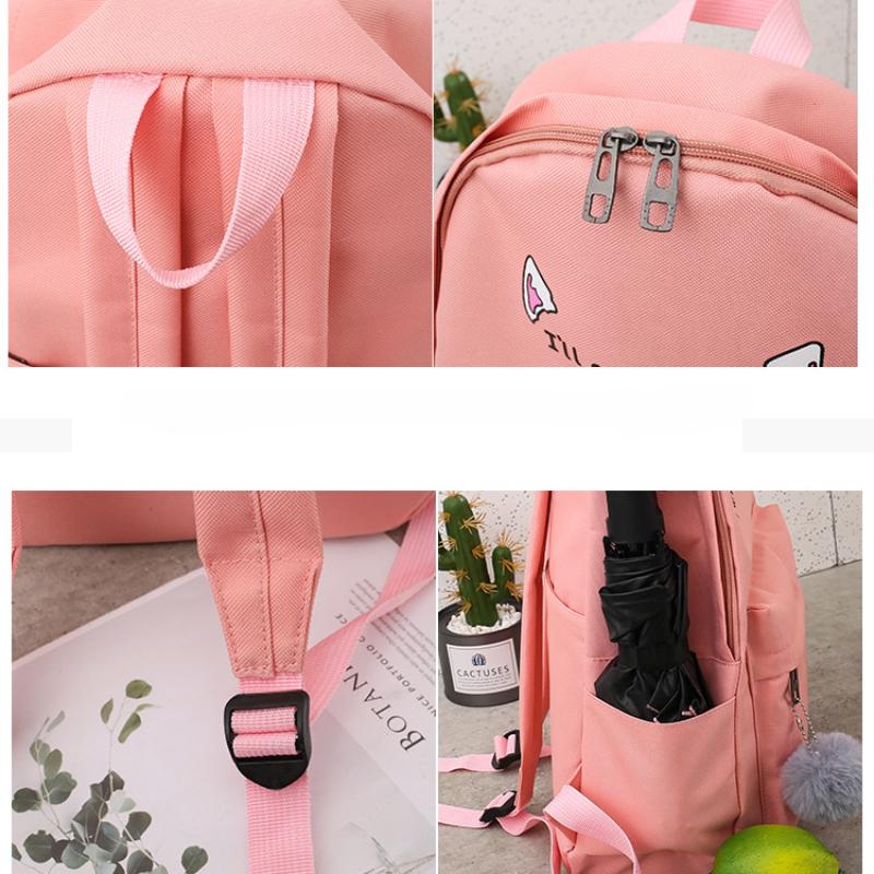 4pcs Student Backpack Fashion Trend Four Piece Set Solid Color Backpack Large Capacity Canvas Wear-resistant  Breathable Women's Backpack Travel Bag