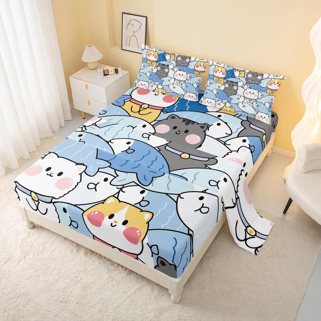 Cute Cartoon Bear Pattern Bed Hat Four-Piece Bedding Set Bedroom Dormitory Bedding Decoration