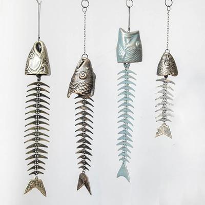 Vintage Fishbone Wind Chimes Cast Iron Fish Skeleton Windchime Patio Garden Decor for Home Window Porch Hanging Ornaments