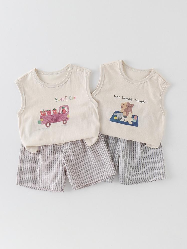 Cute Cartoon Tank Top & Casual Shorts Set for Baby Boys, Lightweight Summer Outfit for Infants & Toddlers, Class A.