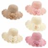Lace Bow Wide Brim Knitted Hat Solid Color Beach Sun Hat Fashion UV Protection Cap  Travel
