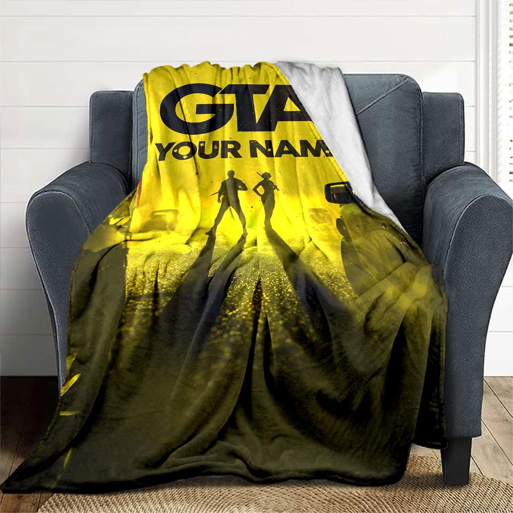 Gta Personalized Text Blanket Gift Customizable Blanket Soft & Cozy for Chair Home Decor Nap Bedding Four Seasons Universal