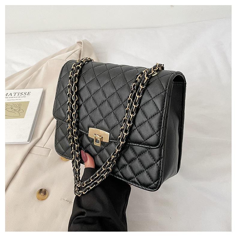 Bolso cruzado cuadrado con hebilla de bloqueo Lingge de color sólido para mujer, bolso de hombro inclinado de PU para ocio, correa de cadena, gran capacidad