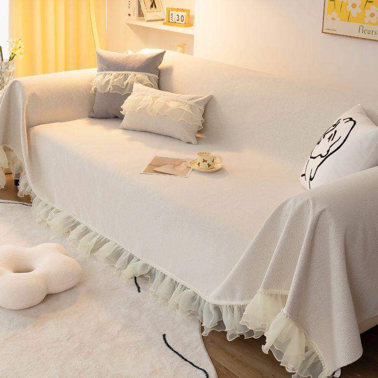 Husa de Sofa Stil Crem Pânză Dantelă Acoperire Completă Pernă de Sofa Husă Universală pentru Patru Sezoane Husă Covor Anti-Alunecare Husă Spătar Prosop