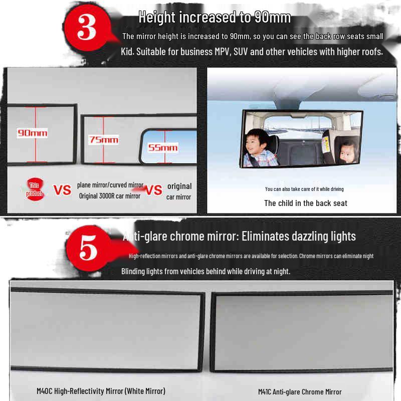 Univerzální antireflexní modré širokoúhlé zpětné zrcátko do auta