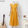 ZANZEA Women Elegant Irregular Collar Short Sleeve Casual Dress