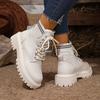 New Women'S Platform Ankle Boots White Pu Leather Thick Sole Combat Booties Woman Spring Autumn Non Slip Motorcycle Boots