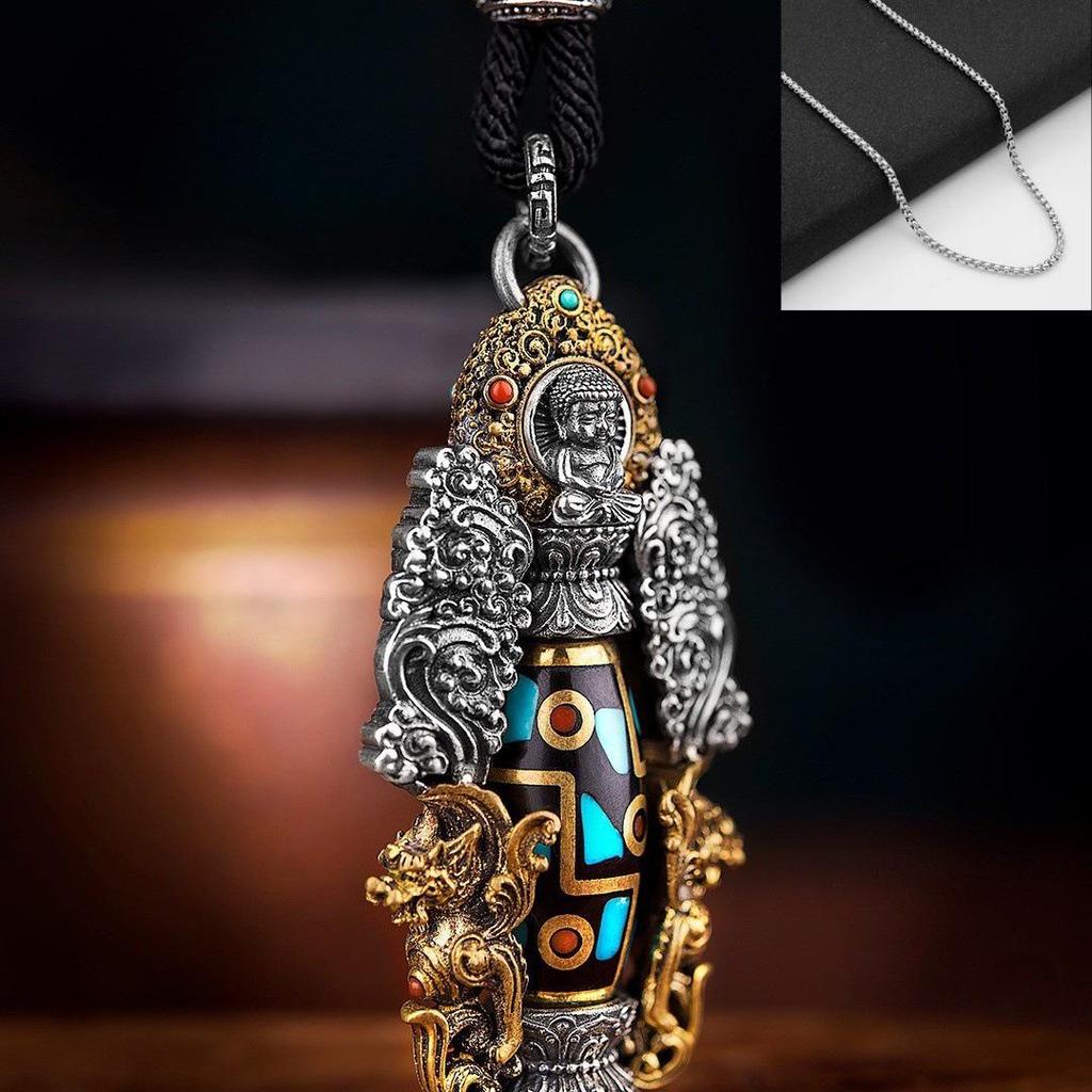 Collana Pendente da Uomo Dzi a Nove Occhi del Buddha Amitabha - Amuleto Protettivo Retrò