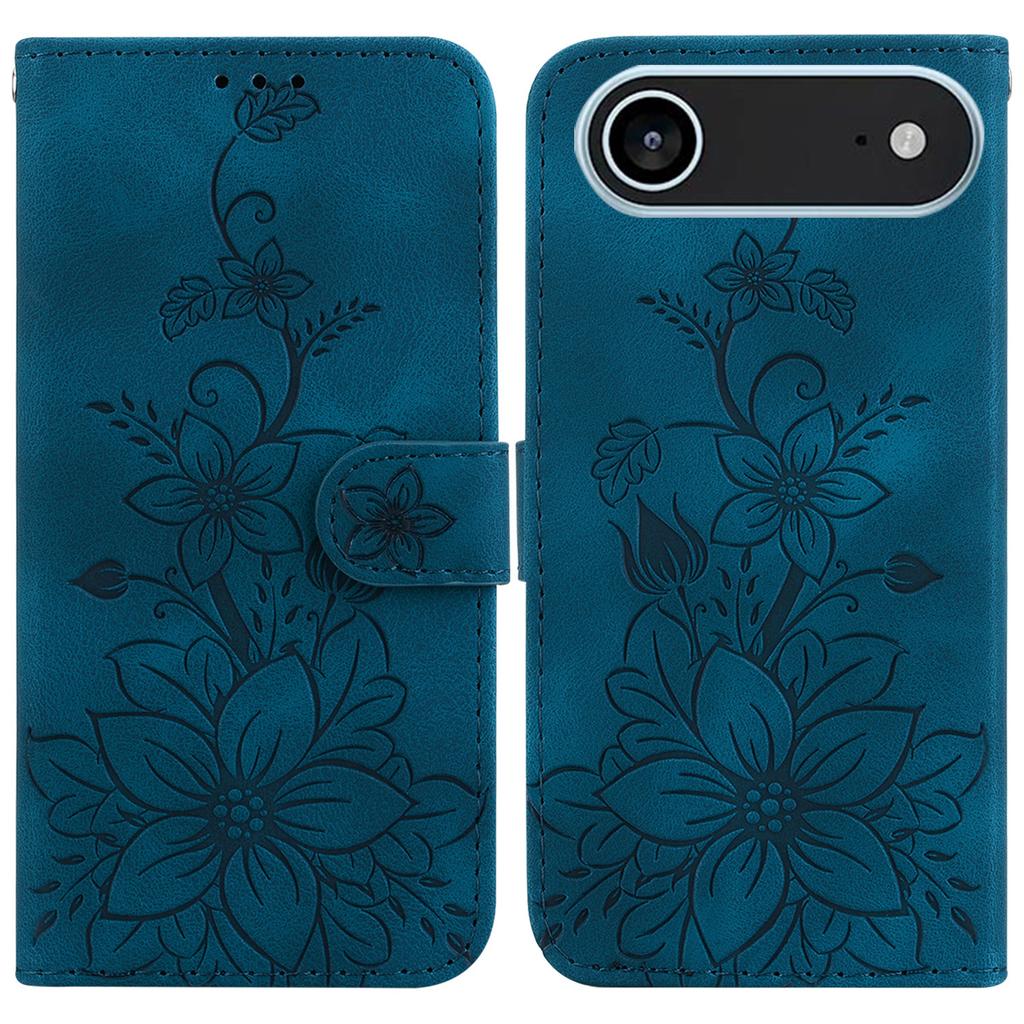 Für iPhone 17 Air Ständerhülle Lily Flower Prägung Leder Handyhülle mit Handschlaufe