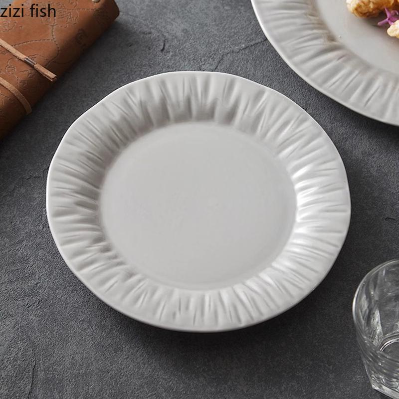 Creative Texture Ceramic Disc Steak Plate Pasta Plate Salad Plate Dessert Plates Snack Plates Restaurant Specialty Tableware