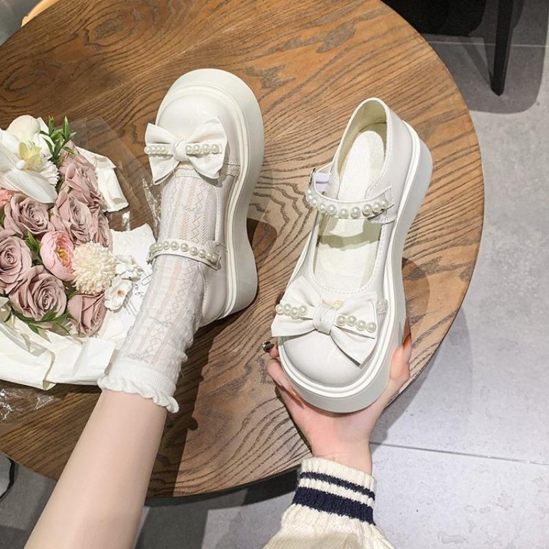 2026 Leder Schuhe Damen Dicke Sohle Höherlegende Einzelne Schuhe Neue Süße Schleife Flacher Mund Loafer Einzelne Schuhe