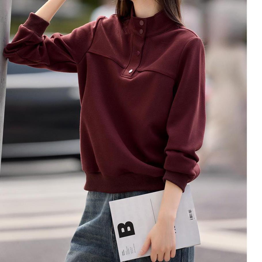 Light Casual Design Half Turtleneck Sweatshirt Spring New Casual Slit Split Design Sweatshirt