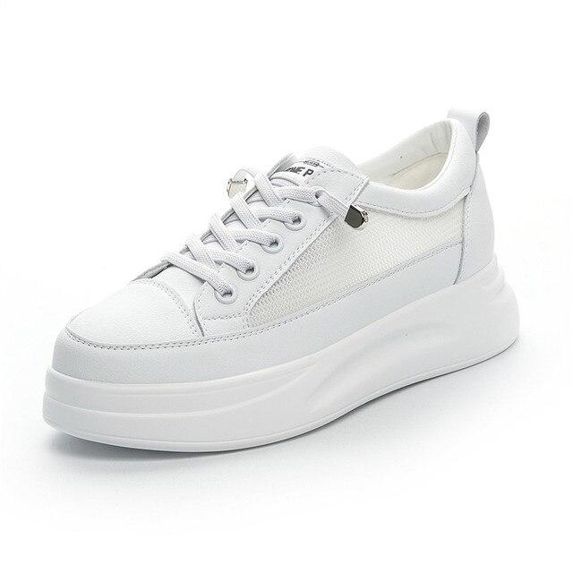 Women Casual Shoes Leather Mesh Comfortable Breathable Platform Woman Sneakers Trainers Summer Shoes St518