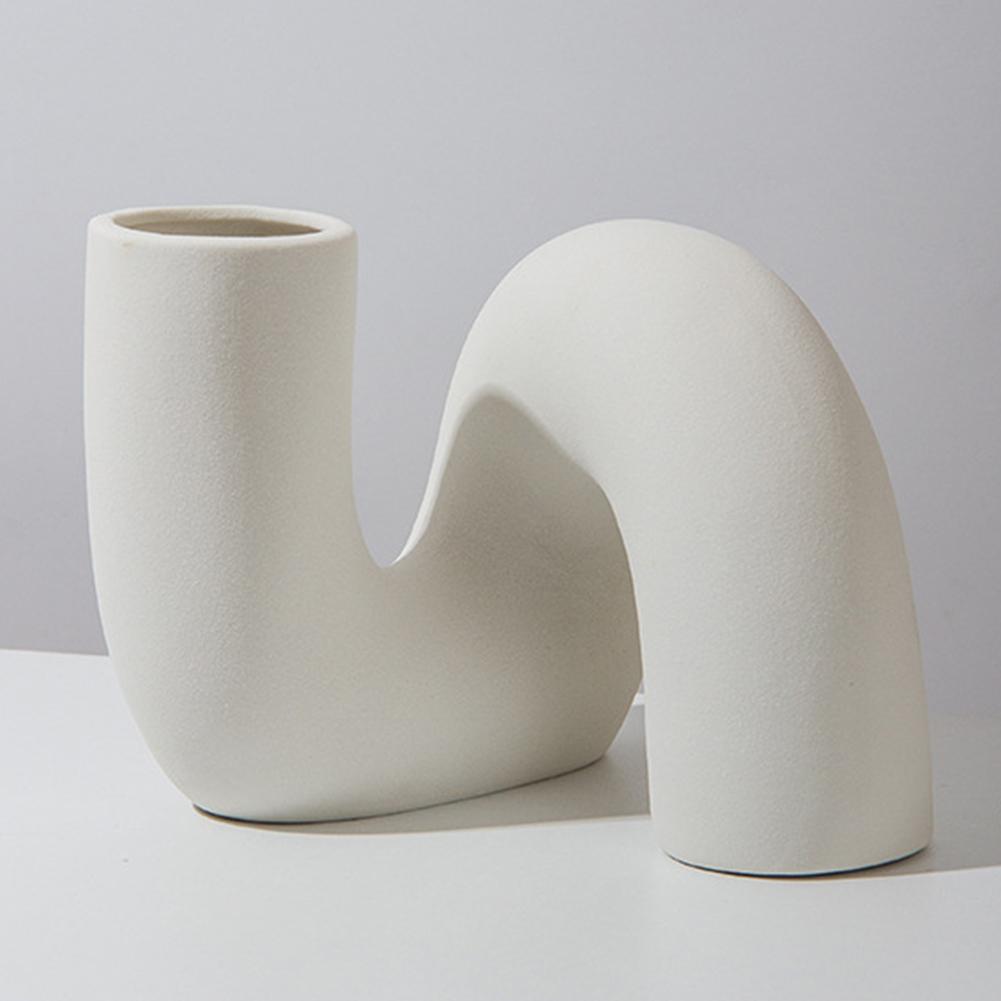 Mehrzweck-Weiße Keramikvase Verdrehte Rohrform Moderne Vase Rohrförmige Keramikvase für Wohnzimmer/Hochzeit/Büro/Dekoration