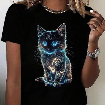 Fashion Women 3D Cat Print T Shirt Funny Casual O-neck Short Sleeves T-shirt Summer Female Tee Shirt