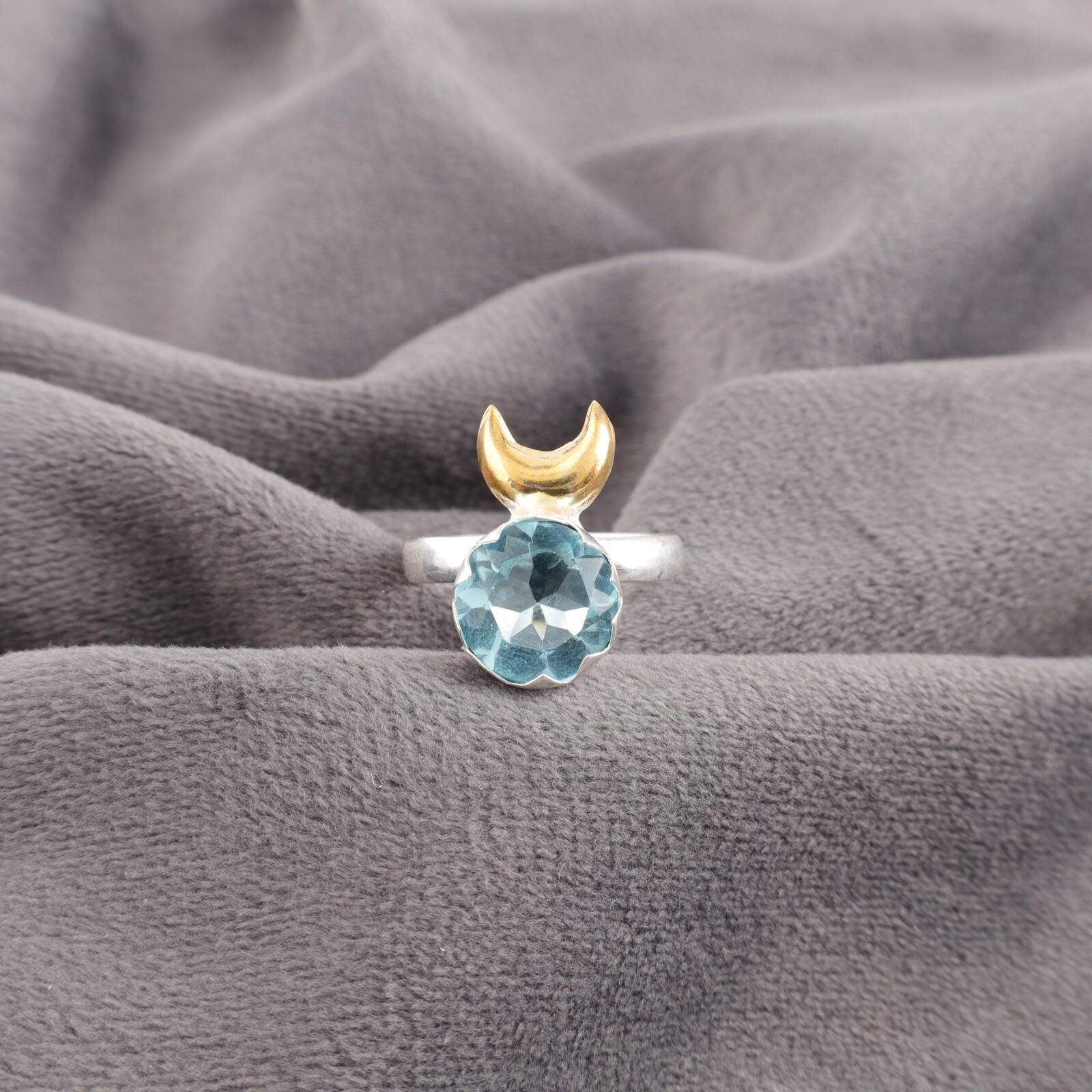 

Драгоценный камень Голубой Топаз Небо 925 Стерлинговое Серебро Ювелирные Изделия Ручной Работы Кольцо-Заявление RR-58-6 4