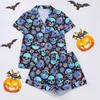 Halloween Women Pajamas Set Ghost Pumpkin Print Short Sleeve Button Down Shirts And Shorts Sleepwear Set 2 Piece Loungewear Pjs Short Set