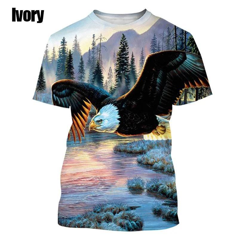 Letnie Koszulki Męskie z Krótkim Rękawem z Modnym Nadrukiem Orła 3D