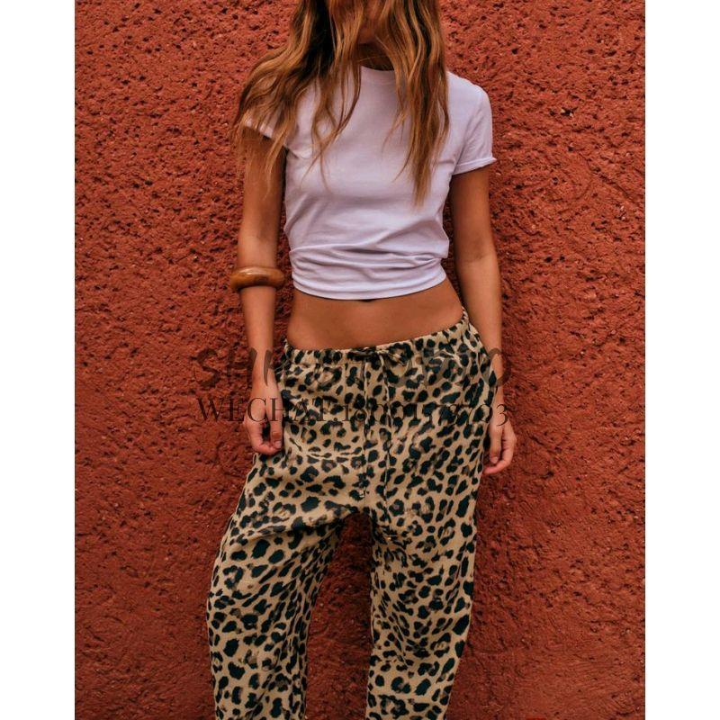 Spring New Trend Easiest for Match Mid-Waist Elastic Waist Bows Shoelace Animal Pattern Printed Pants 3067425