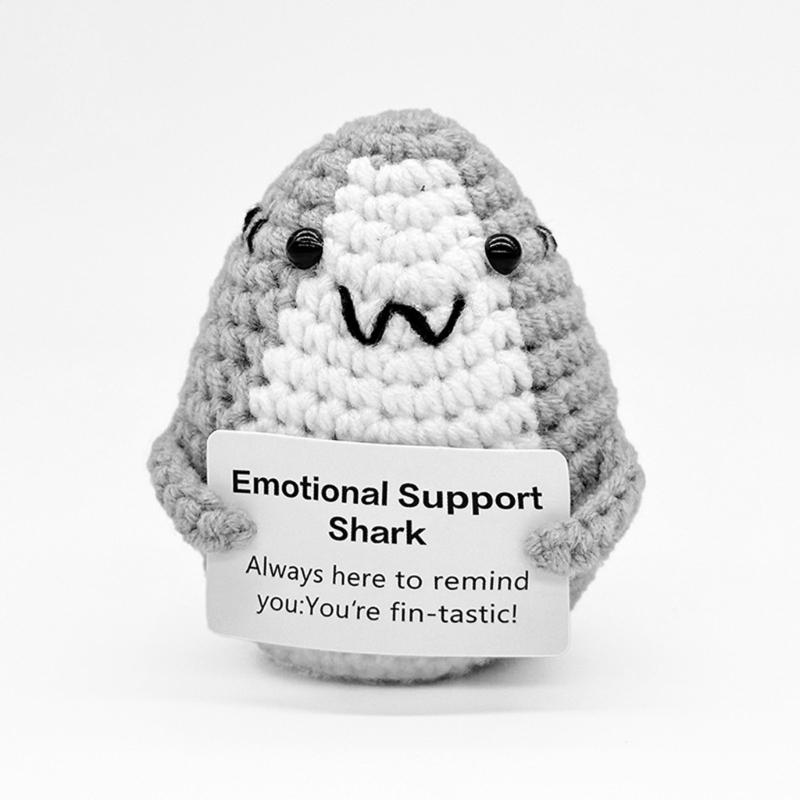 Handmade Cute Positive Vibes Shark Toy for Car Mirror Hanging Ornament Promotes Joy and Relaxation Driving Experience