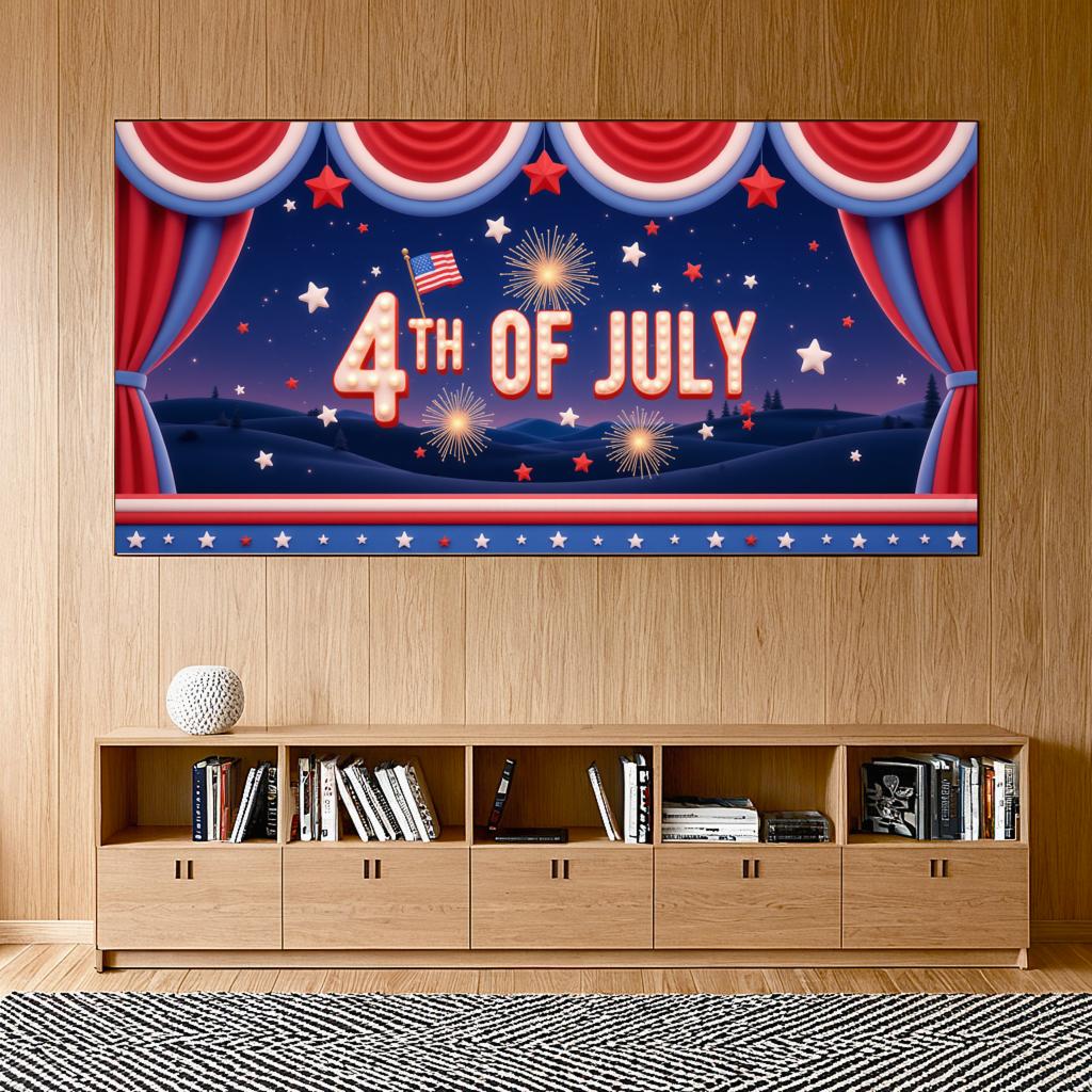 Polyester Material 4. Juli Banner Leichtes Viertes Juli Banner Feuerwerk Design Dekorative Wimpelkette für Feiertagszusammenkunft