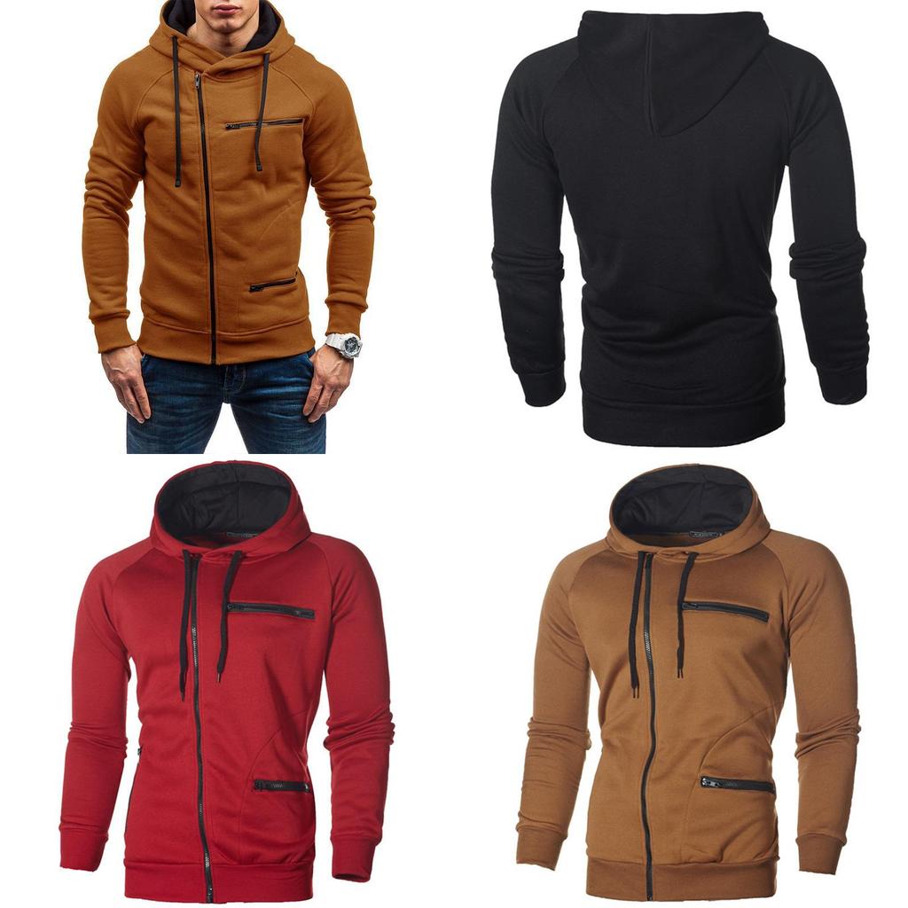 Cozy Men's Autumn Winter Hoodie Hooded Sweatshirt With Drawstring And Full-zip Closure