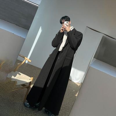 Cappotto da uomo in misto lana casual, lungo, caldo, nero, autunno inverno, moda coreana
