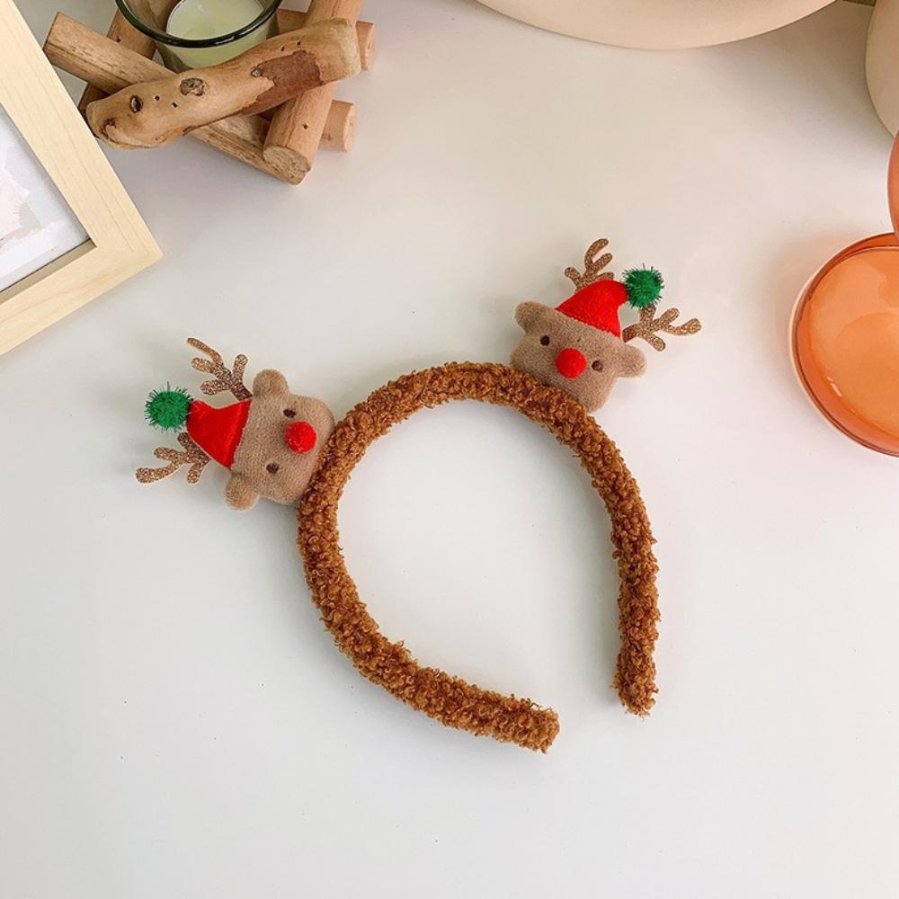 Cute Plush Elk Hair Hoop Female Christmas Dress Up High Headtop Deer Antlers Head Hoop Gingerbread Man Autumn/Winter Face Wash
