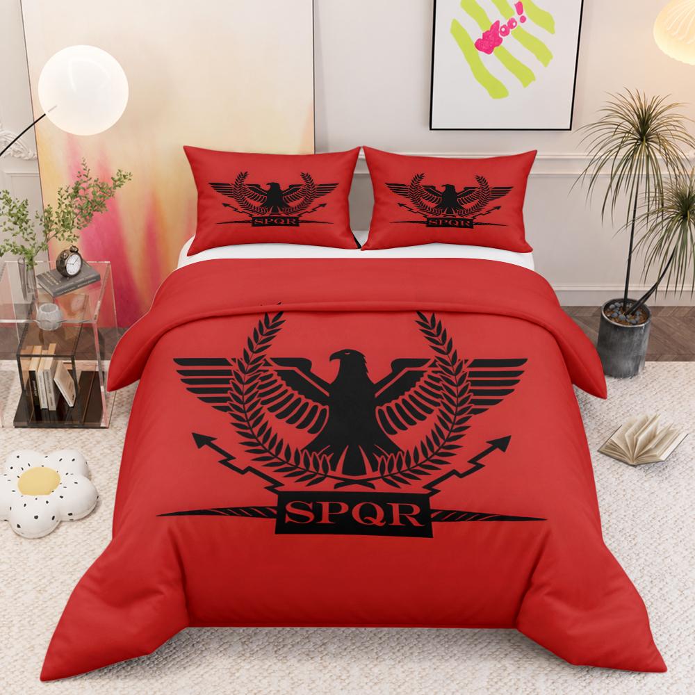 SPQR Roman Eagle Red 3 Piece Bedding Set, Ancient Rome Legion Laurel Duvet Cover Set for Men History Bedroom Decor Gift