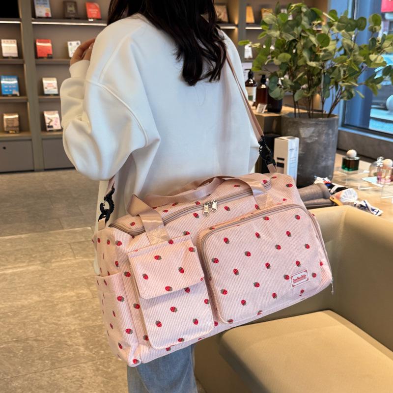 Women's Lightweight Large-Capacity Corduroy Handbag - Strawberry Shoulder & Gym Bag