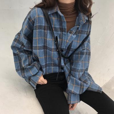Korean Style Oversized Plaid Shirts Blouse Women Cotton Blouse Long Sleeve Plus Size Blouses Button Up Shirt
