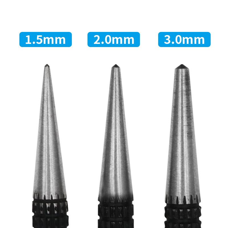 3-Piece Black Drilling Locator & Center Punch Set - 1.5/2/3mm for Hole Positioning and Mechanical Repair.
