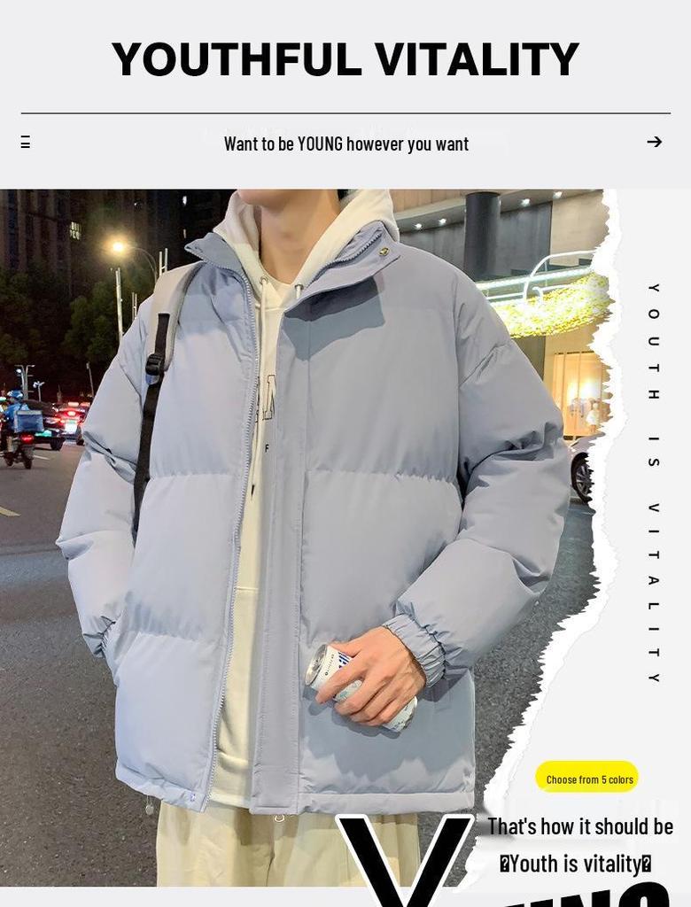 Men’s 2025 Stand Collar Cotton Jacket - Pure Color, Autumn/Winter, Couple Style Casual Outerwear