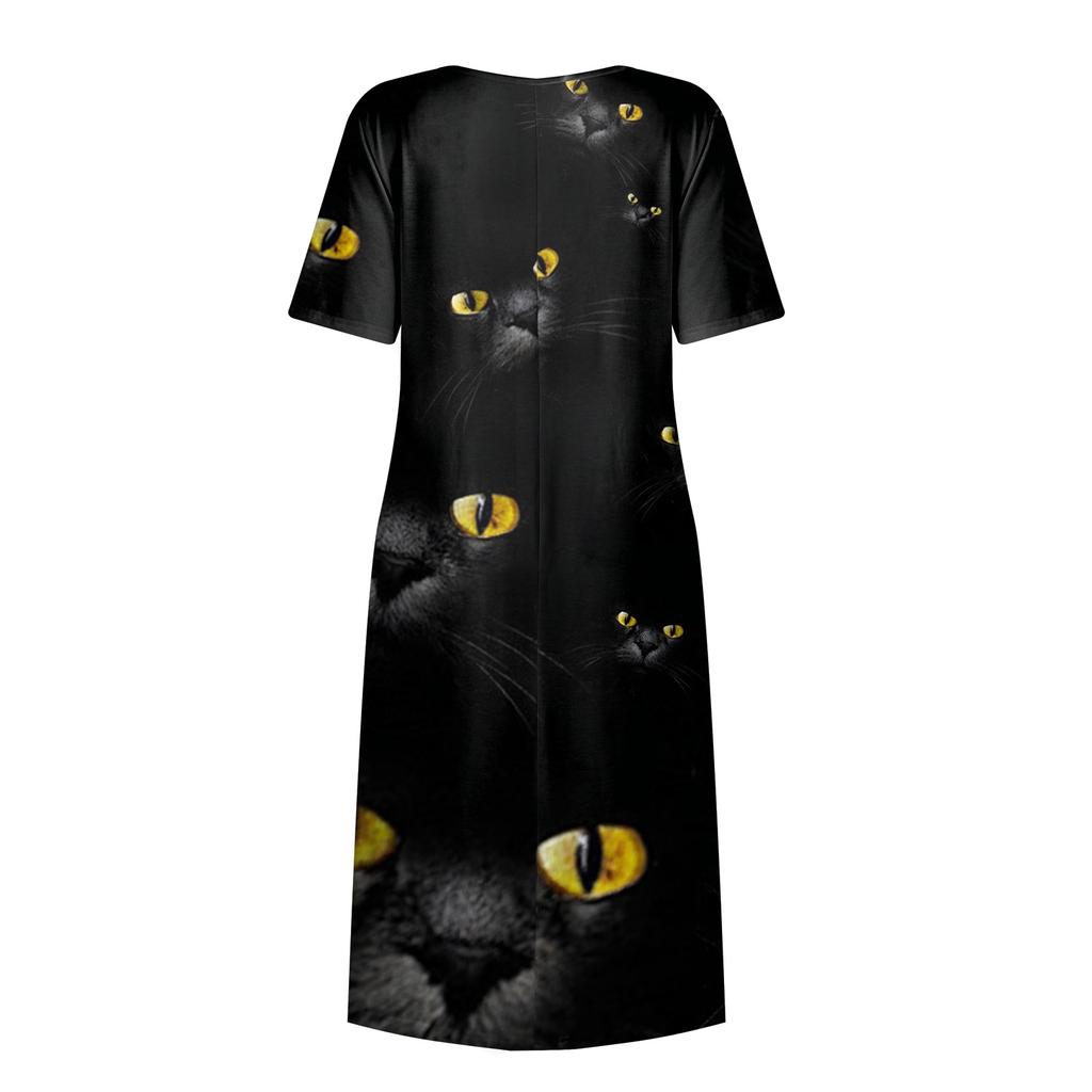 Summer Dress For Women Casual Printed Short-Sleeve Beach Swing Dress