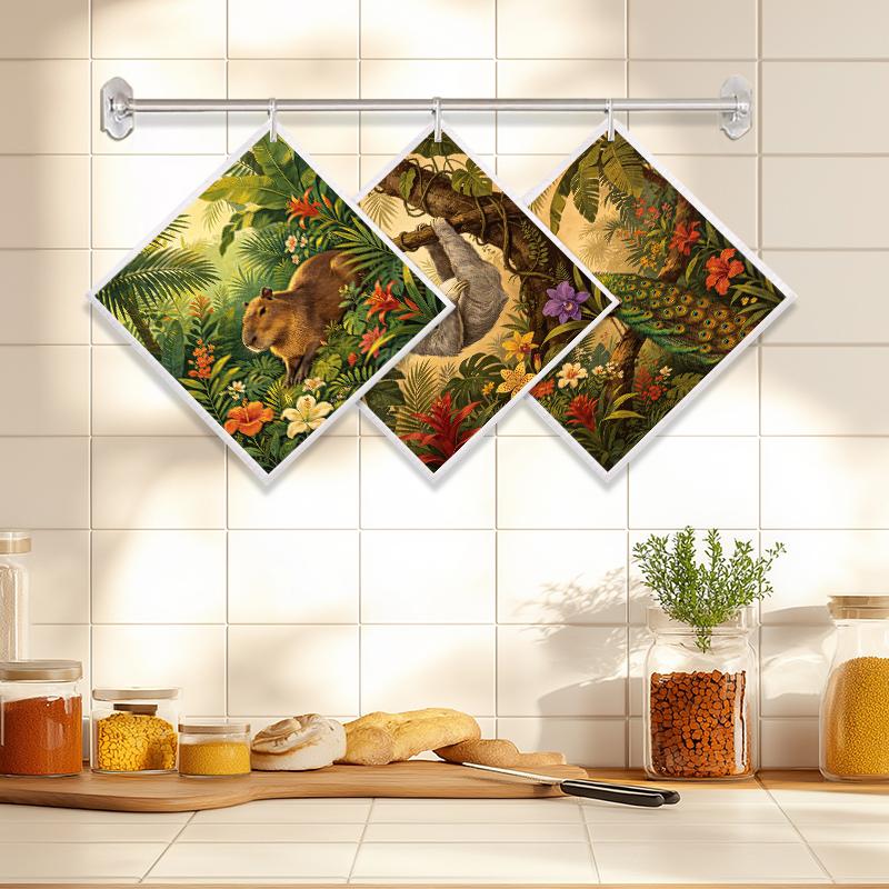 

6PCS Cleaning Dishcloths Reusable Kitchen Dish Towels Tropical Animal Pattern Dishcloth Absorbent Lint Free Cloth Washable Duster Rags Tea Towels J140A-3PCS