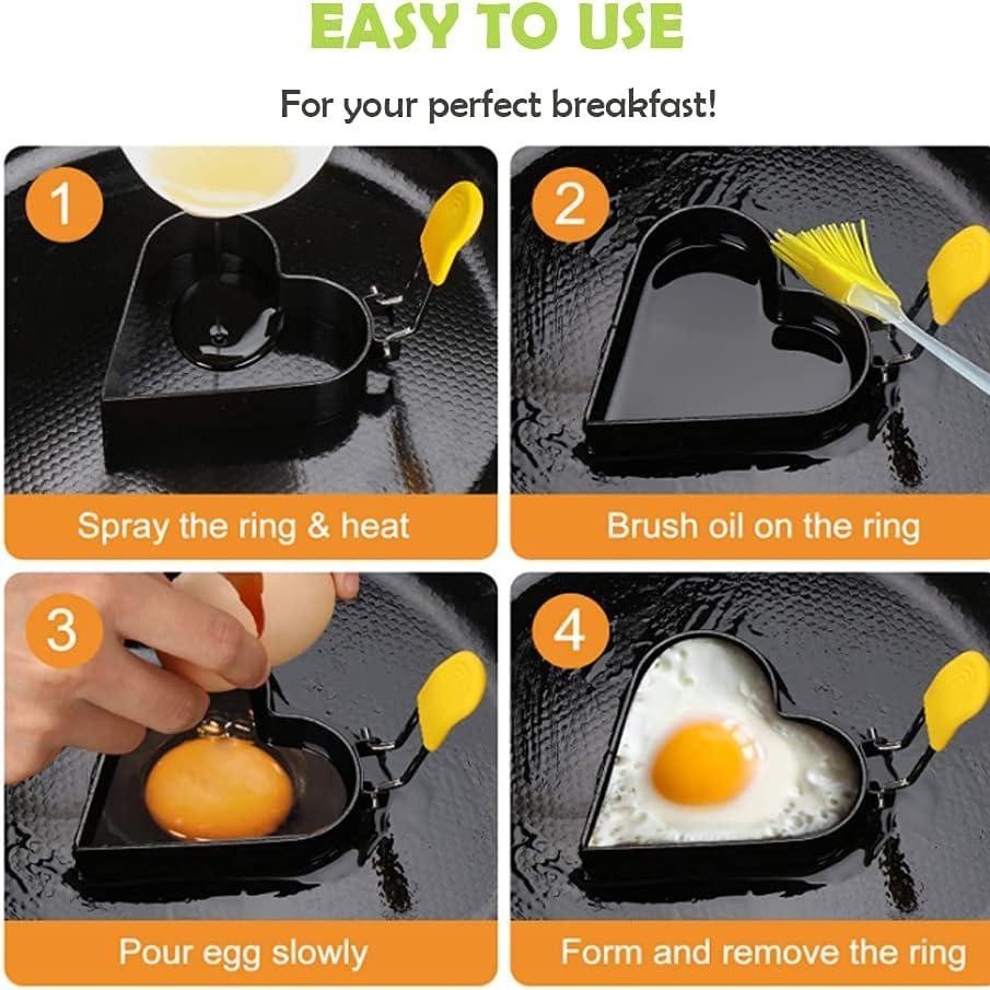 Egg Rings for Frying Eggs Stainless Steel Egg Cooking Rings with Anti-scald Handle Non-stick Egg Shaper Molds 4 Different Shapes
