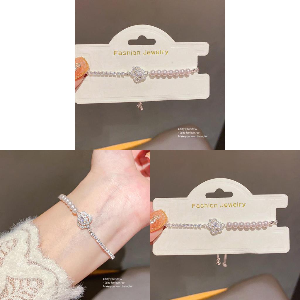 Schmuckkettenarmband mit Zirkonia und Kunstperle für Damen Modisches Accessoire Geschenk