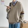 Maglione da Uomo a Scollo a V Colorblock Retro Giapponese - Giacca a Maglia Moda Coreana Ins Primavera/Autunno
