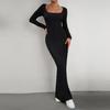 Rochie Tricotată Toamnă Femei Culoare Solidă Croială Slim Fit Mânecă Lungă Gât Pătrat