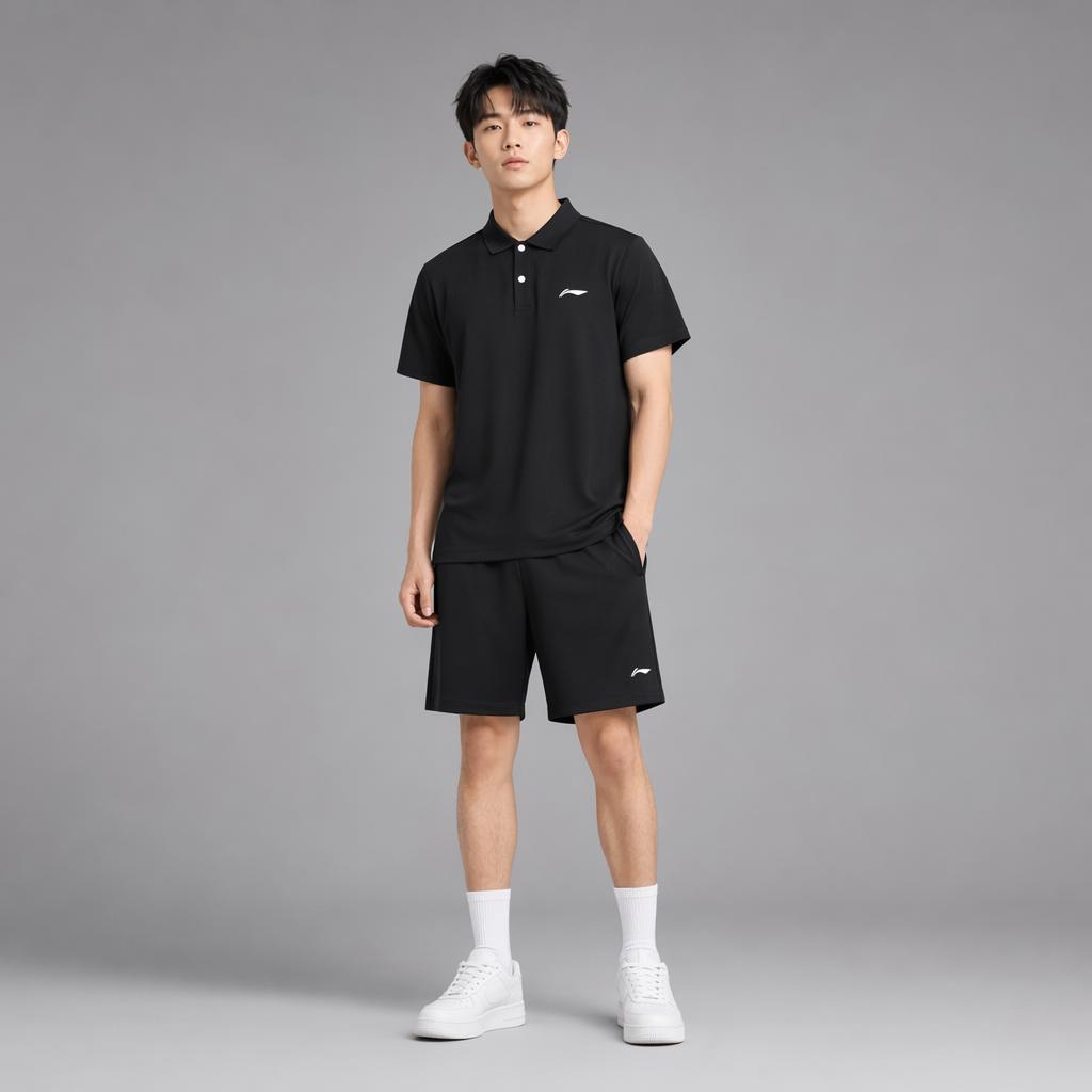 Li-Ning Breathable Versatile Simple Short Sleeve Solid Color Comfortable Shorts Casual Sports Suit Men suit APLW829-1+AKSW623-1
