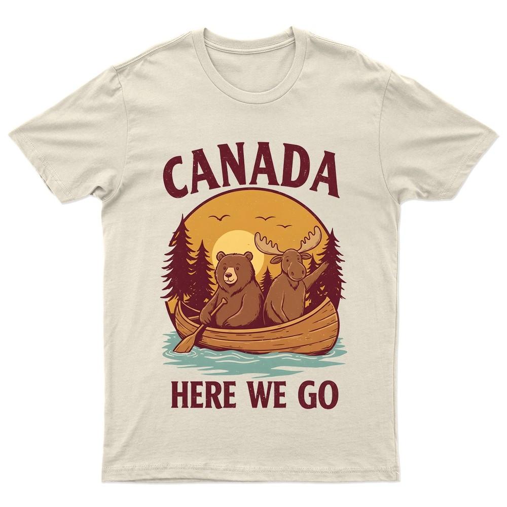 

Canada Here We Go Bear Moose Canoe Wildlife Mens TShirt Womens Graphic Tee Unisex T-Shirt S