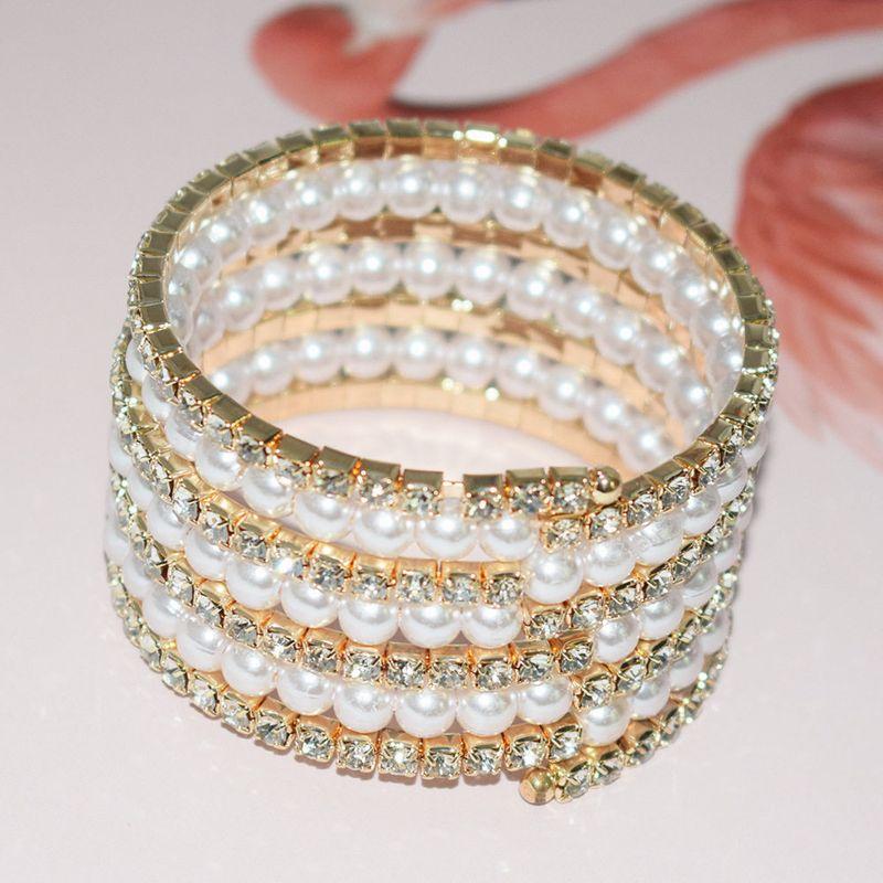 American Pearl Rhinestone Bracelet Light Luxury Niche Design Exquisite Flash Diamond Multi-Layer Winding High Sense Bracelet Full of Crystals Women