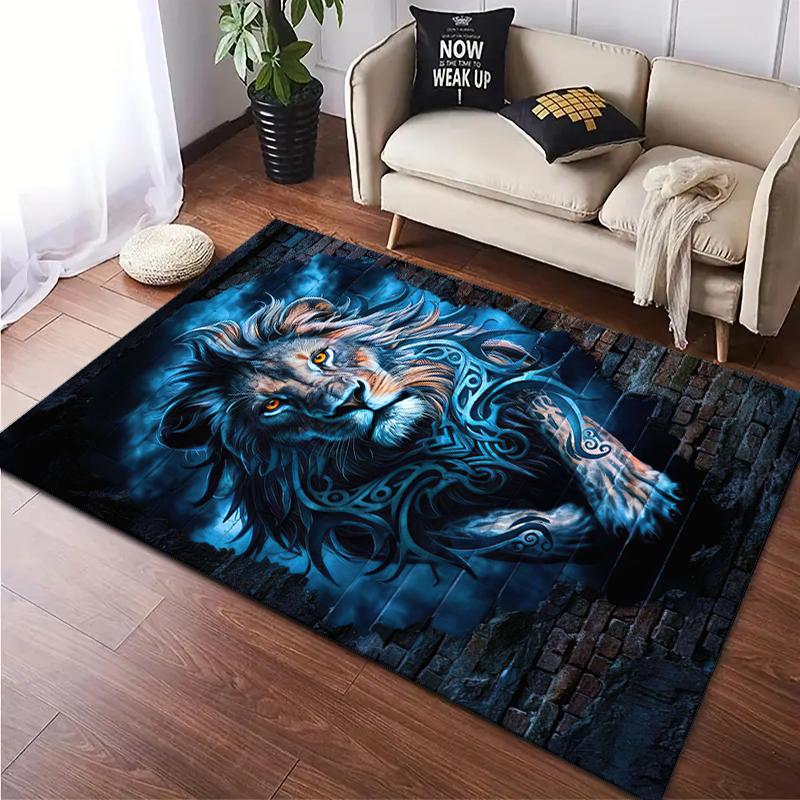 1PC Lion pattern printed Carpet Rug for Living Room Bedroom Home Sofa Decoration,Non-slip Floor Mat Floor mat
