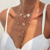 Starfish Pearl Necklace Set Conch Scallop Flat Snake Chain Necklace Set