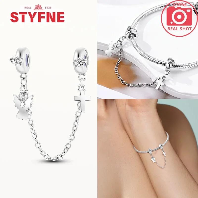 Women Original Bracelet Jewelry Diy Gift Charms Beads Copper Religion Series Guardian Angel Cross Safety Chain Charms Beads