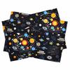 COLORFUL CANDY STYLE Placemat for Boys and Kids, Stylish Fabric, Cotton, Perfect for School Lunches, Solar System Planets and Cosmo Planetarium (Black